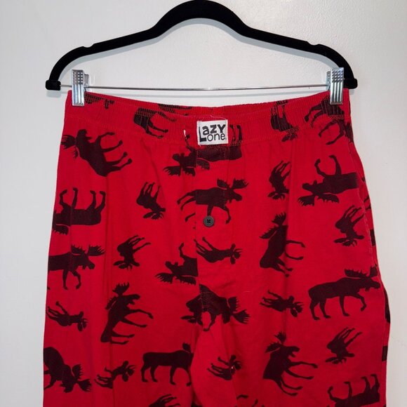 Lazy One Red Moose Print Pajama Pants Elastic Waist Cotton Lounge Wear Unisex L - Picture 3 of 6